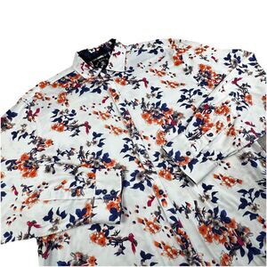 Rock Roll N Soul Button-Up Shirt Men XL White Floral Long Sleeve Y2K Flip Cuff